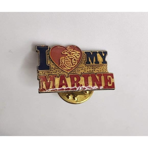 I Love My Marine Pin Military Wife Lapel Pin Vintage Military Pin - Picture 1 of 3